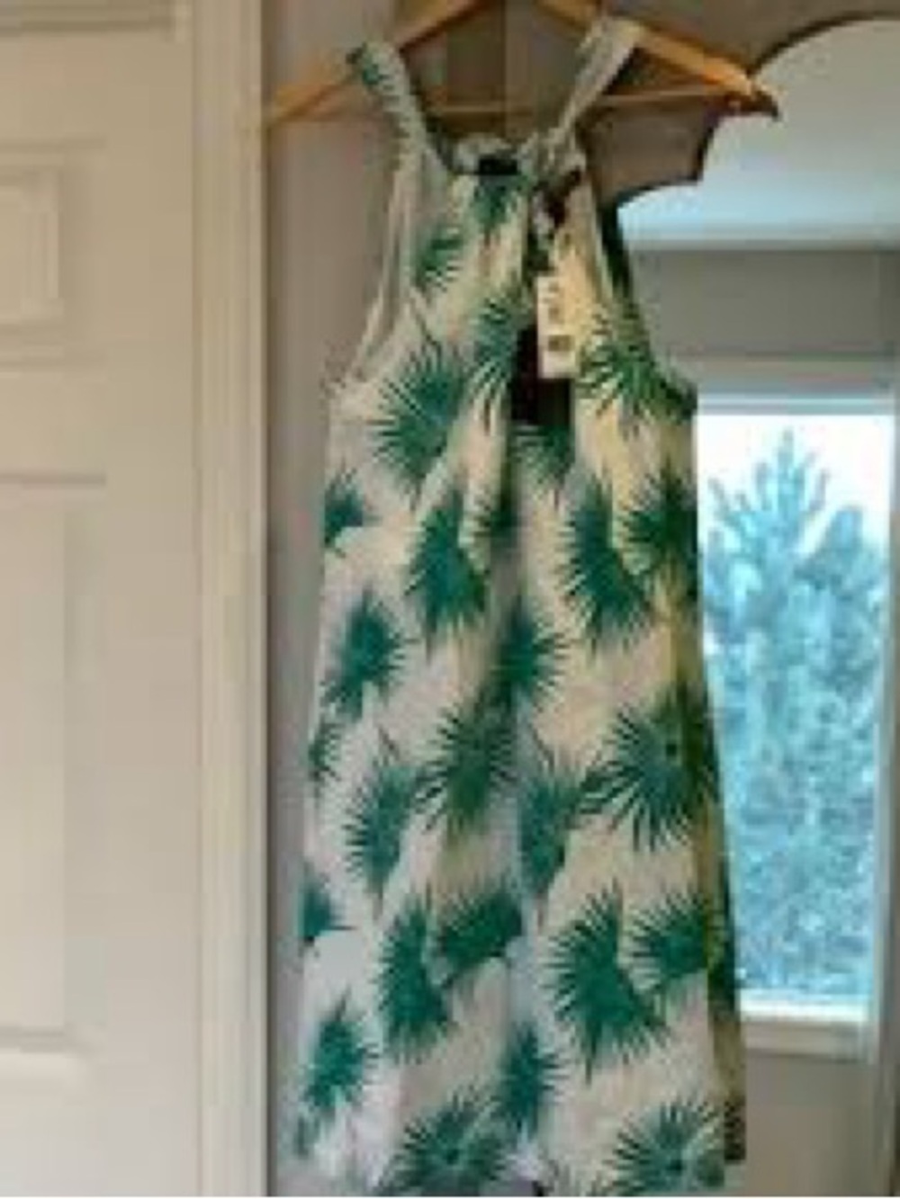 Tropical Palm Print Sleeveless Dress - Green on White